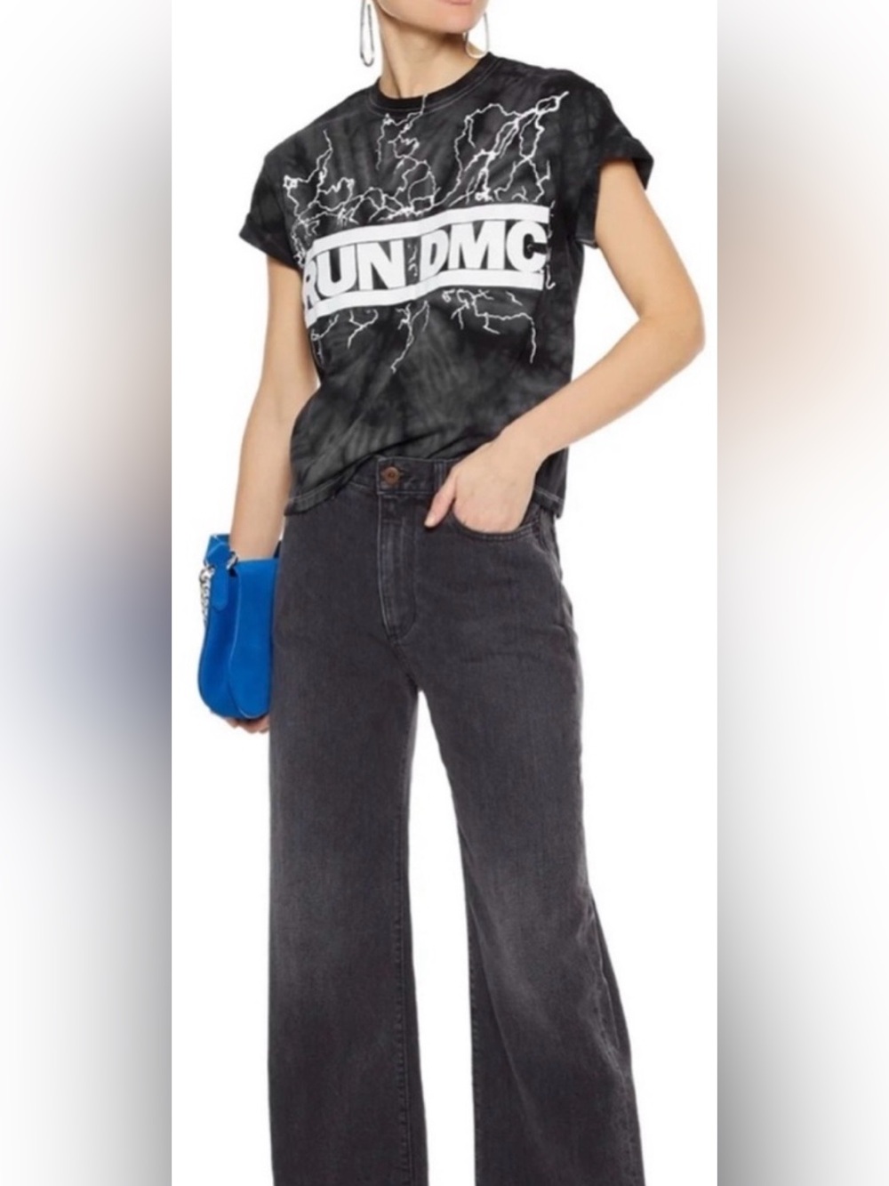 Alice + Olivia Black and White Run DMC Tie-Dye Tee